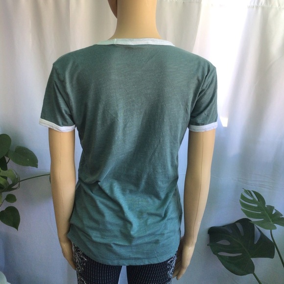 Pink short sleeve logo grayish green top size small - Picture 3 of 6